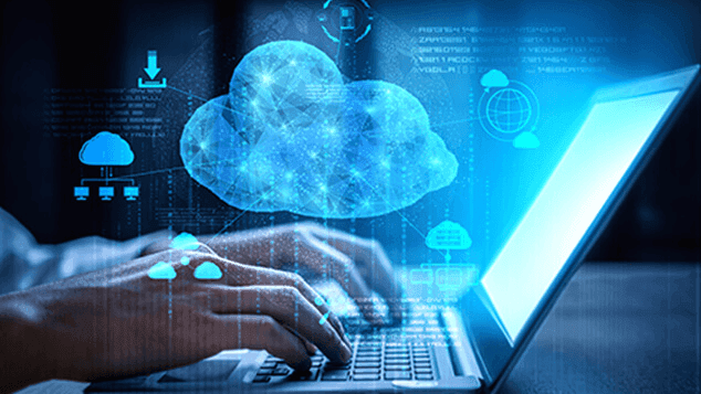 Laptop with floating cloud showing Novasys IT cloud service integration