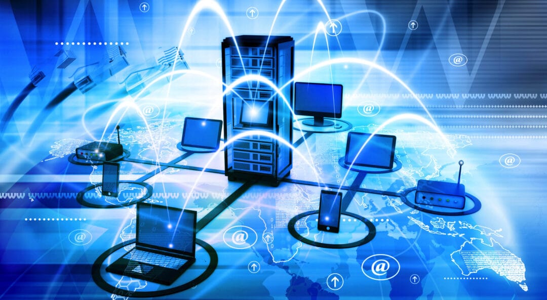 Devices connected to a central server showing Novasys IT hosting solutions